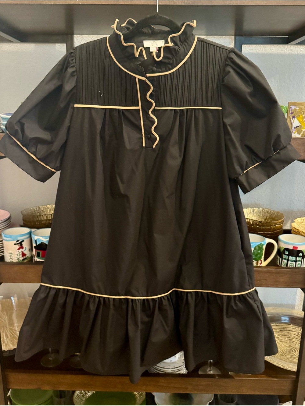 entro Black Mini Dress with Taupe Trim